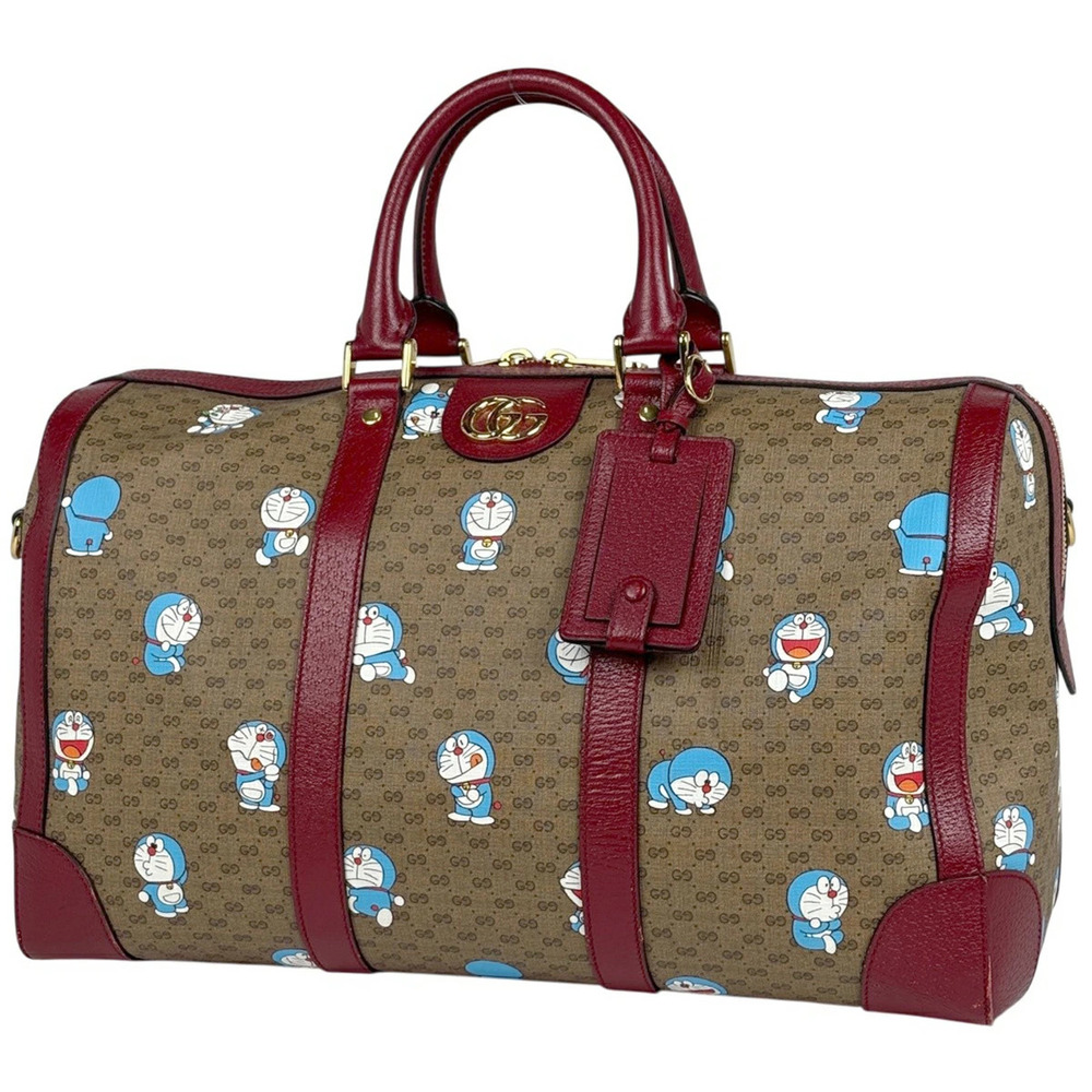 Gucci GG Boston Bag Doraemon Collaboration Duffle Canvas Brown Red